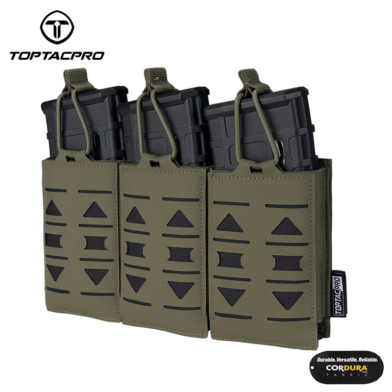 TOPTACPRO Tactical Mag Pouch MOLLE Triple Mag Camo Carrier Laser Cut 5.56mm Gear