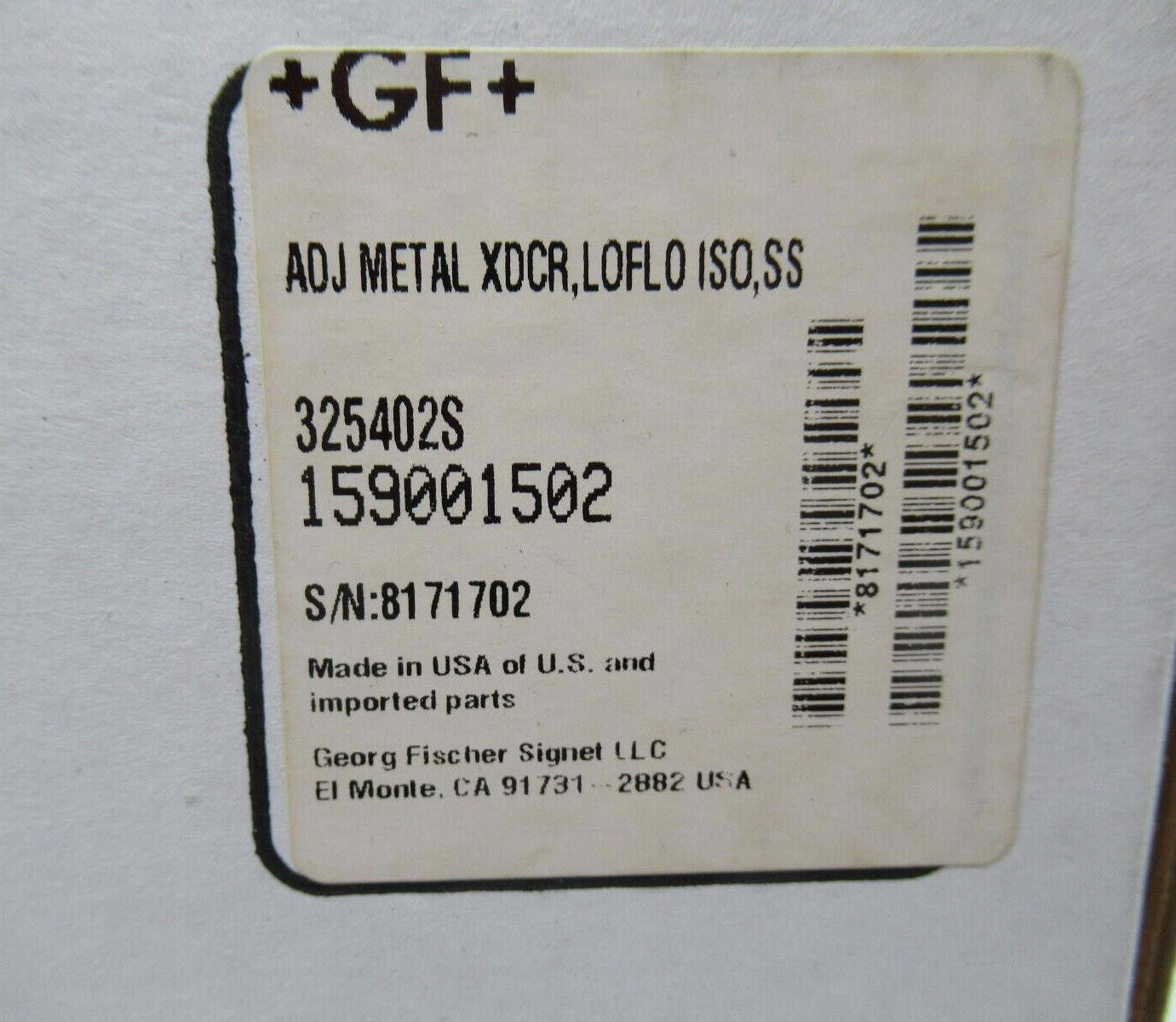 GEORG FISCHER SS HI-PERF. PADDLEWHEEL FLOW SENSOR LOFLO ISO 159001502 / 325402S