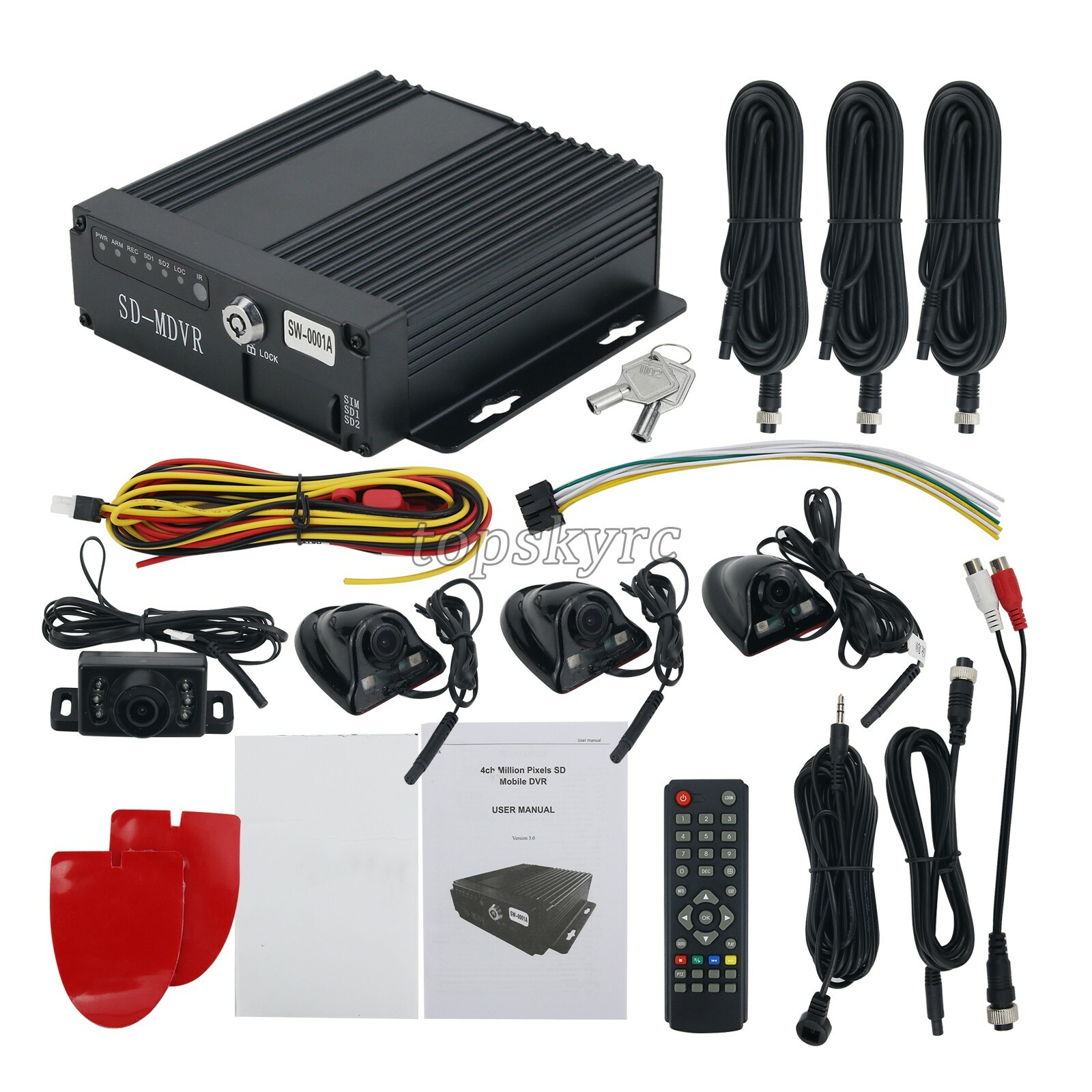 4CH Vehicle Car Mobile DVR KIT Security Video Recorder SD with 4 CCD Camera ty23