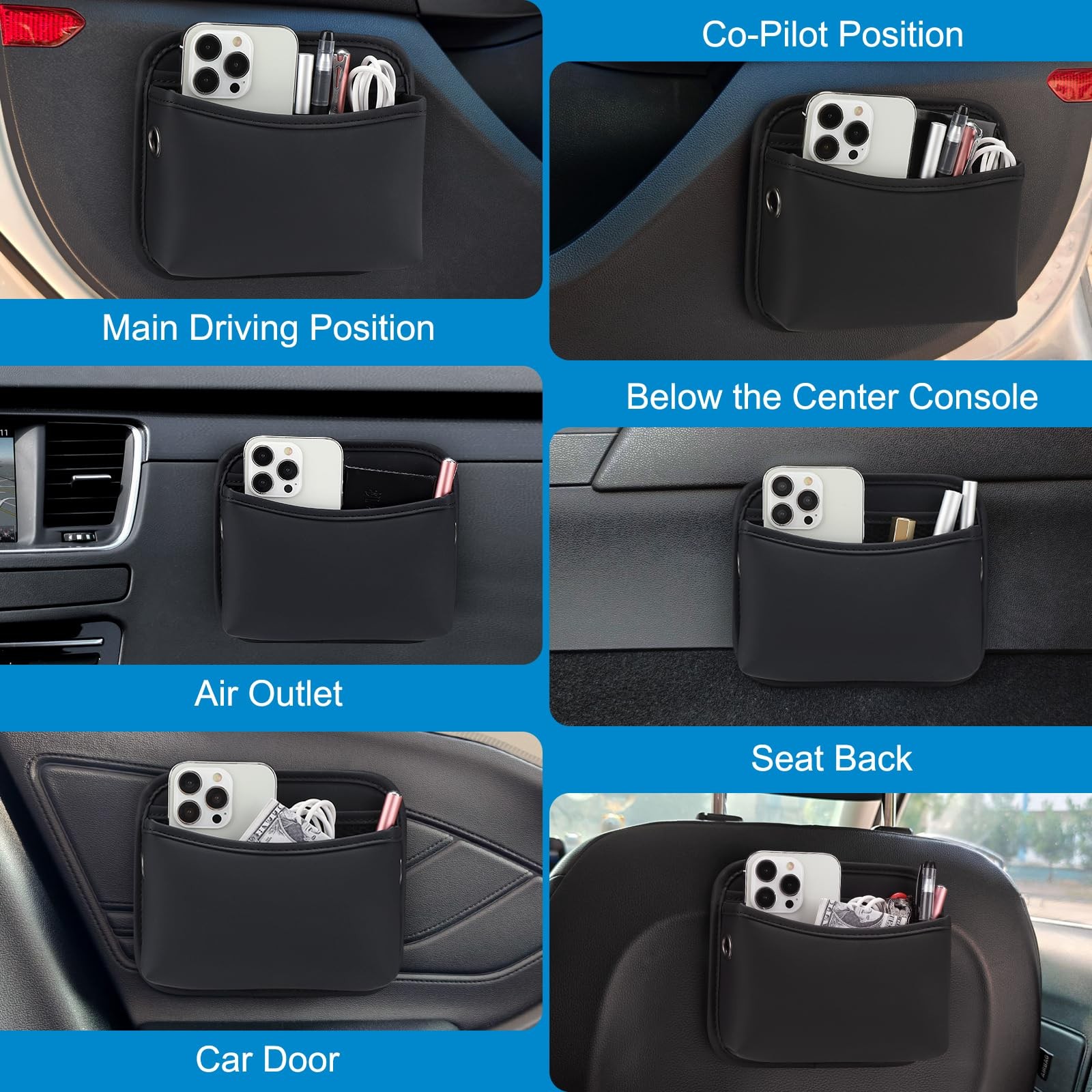 PU Leather Car Side Pocket Organizer Universal Auto Console Side Storage