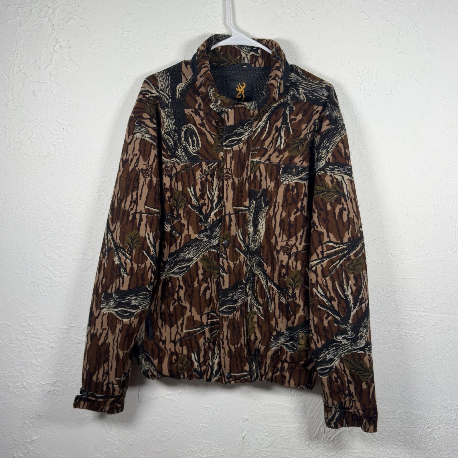 Vintage Browning Hydro Fleece Mossy Oak Tree Camo Hunting Jacket Size Medium