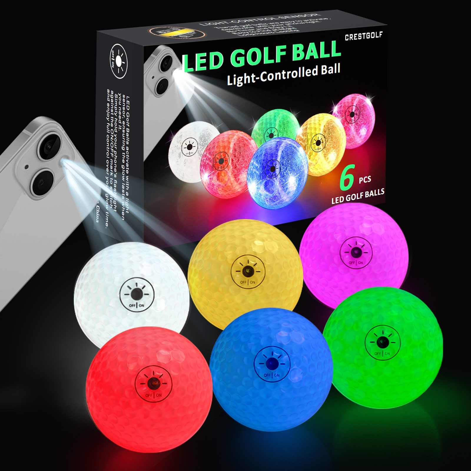 Light Activated Balls Glow in The Dark Golf Balls Super Bright Light Up LED ball