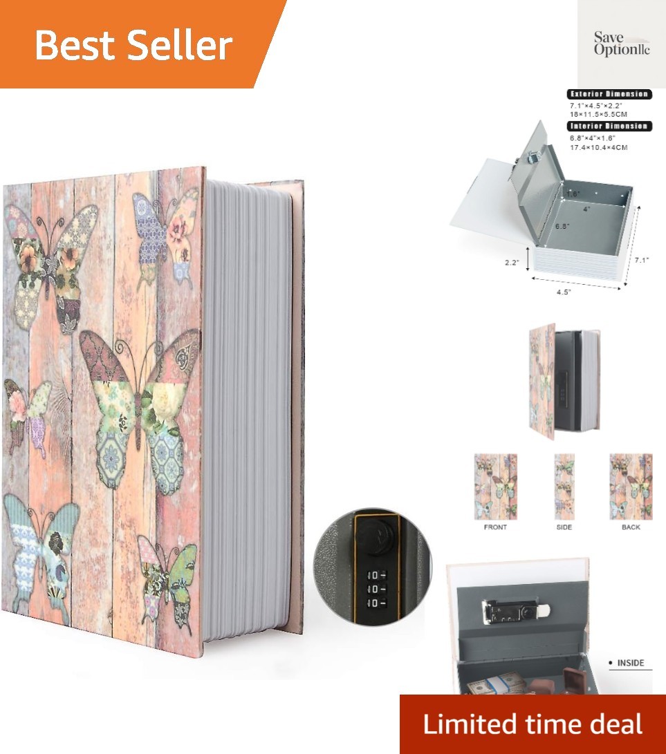 Small Diversion Book Safe Storage Box, Metal Can with Security Combination Lo...