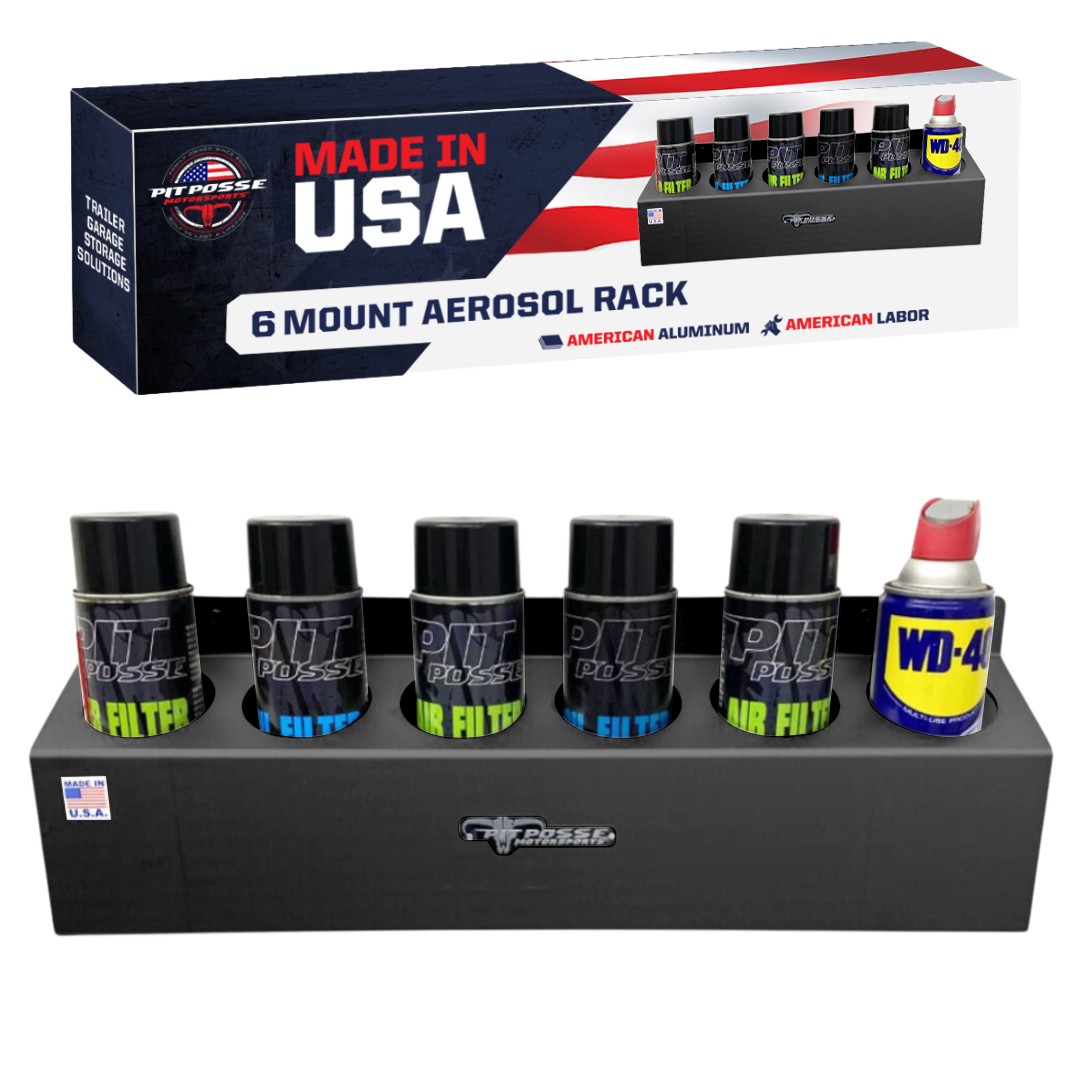 Pit Posse USA Made 6 Bottle Aerosol Can Rack Shelf Trailer Garage (Black)