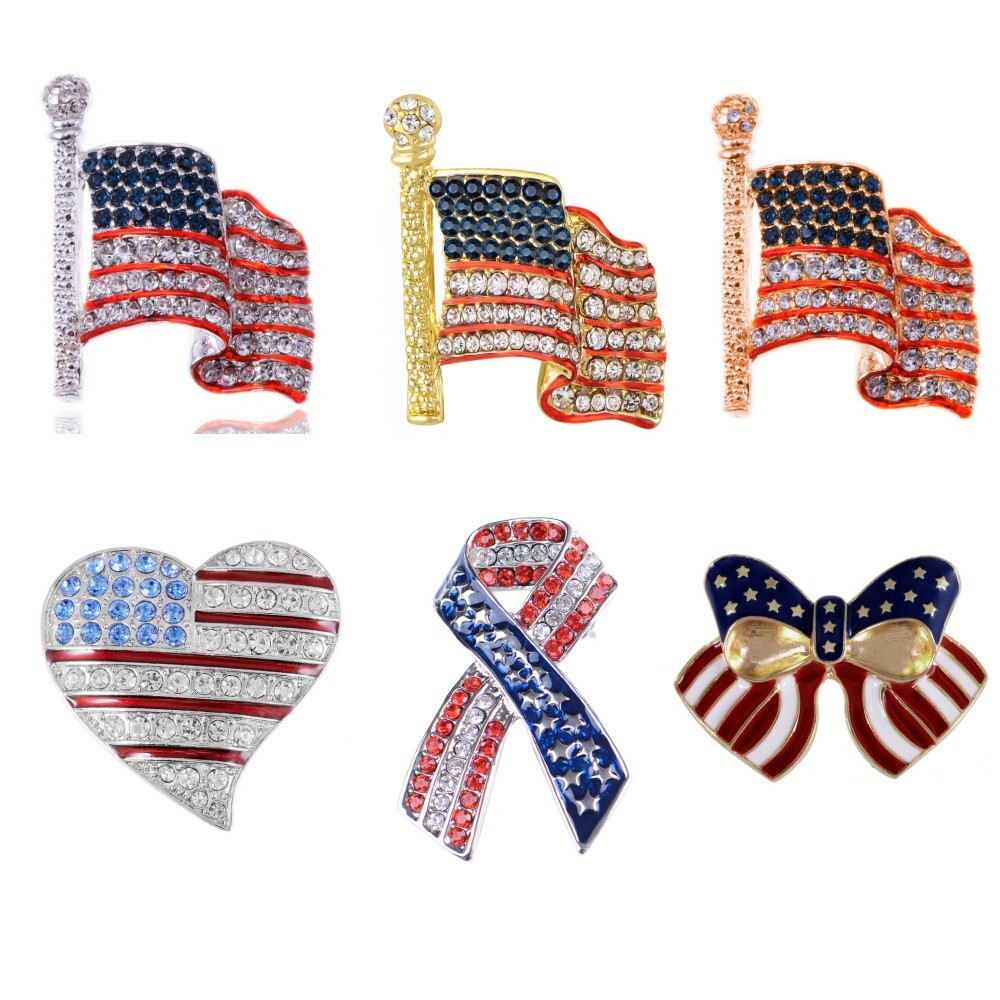 Crystal Rhinestone 4th of July American USA Flag Patriotic Pin Brooch