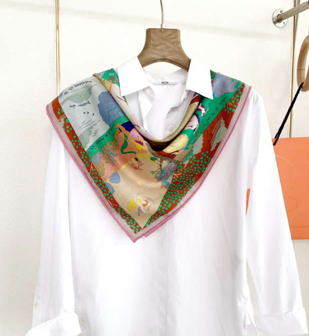 70% Cashmere 30% Silk 2 Face amusement Print Scarf Double-sided Shawl Wrap 26''