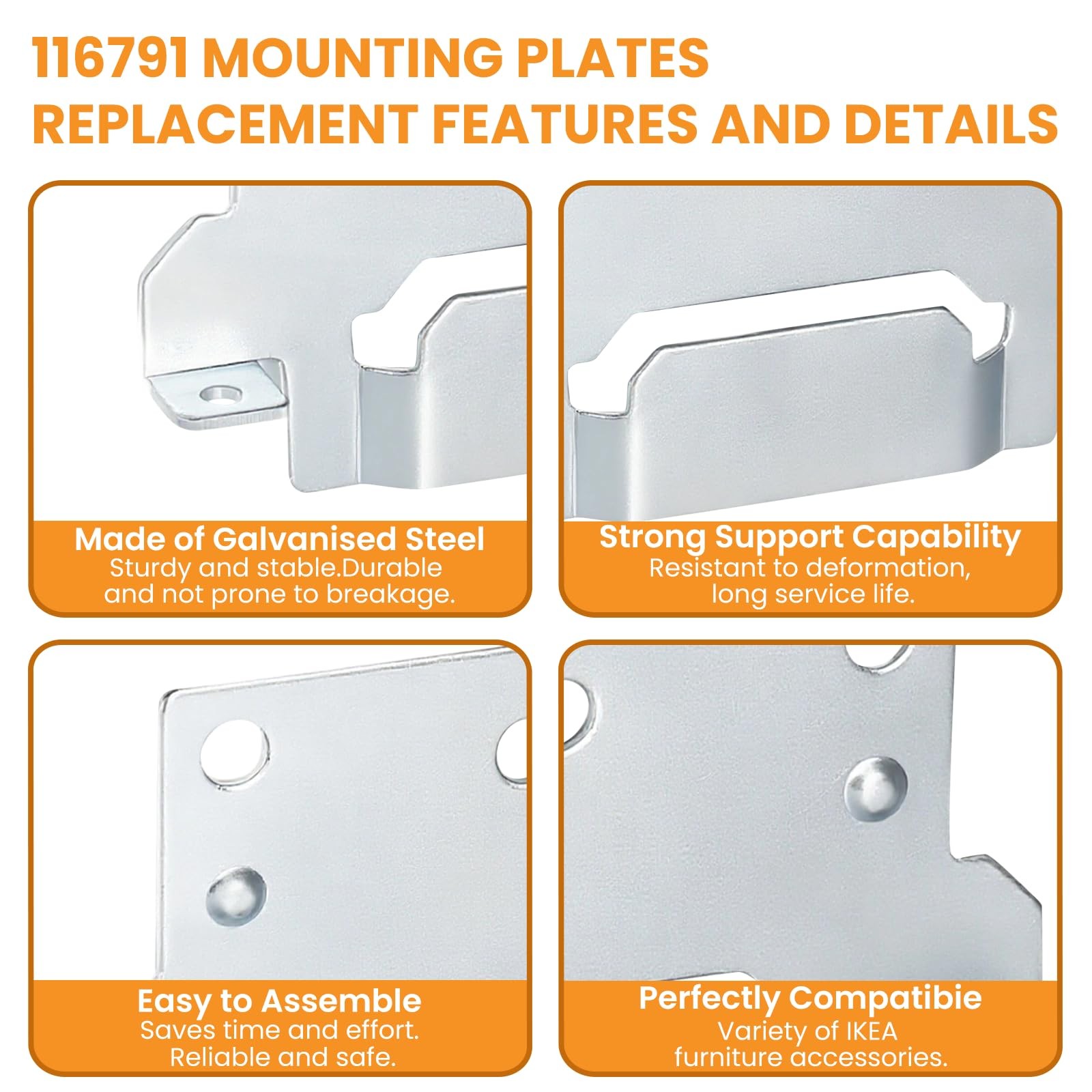 Zookpr 116791 Mounting Plates Replacement for IKEA Bed Frame Brackets Silver