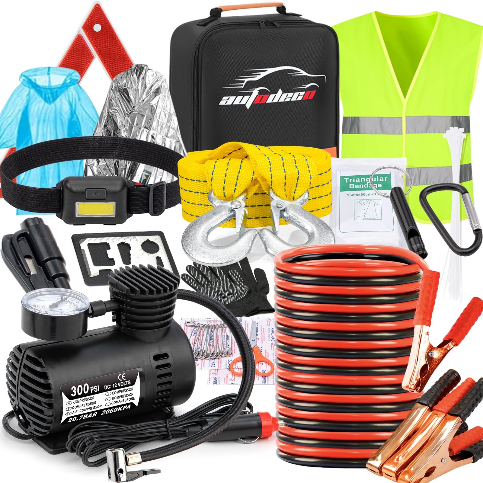 AUTODECO Car Roadside Emergency Kit, Car Safety Kit Portable Vehicle Kits for...