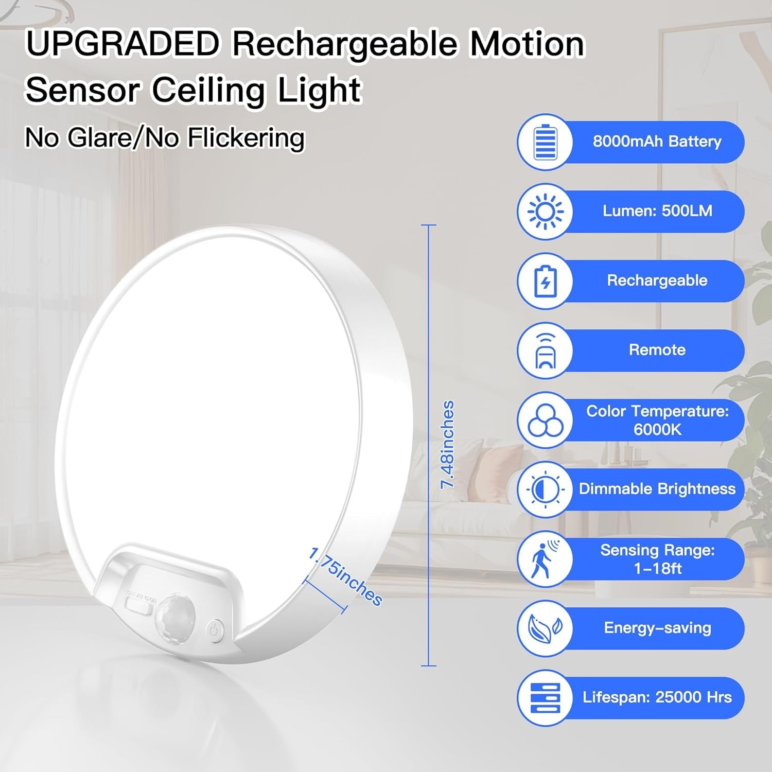 Stylish Rechargeable Ceiling Light - Waterproof, Motion Sensor & Remote Control