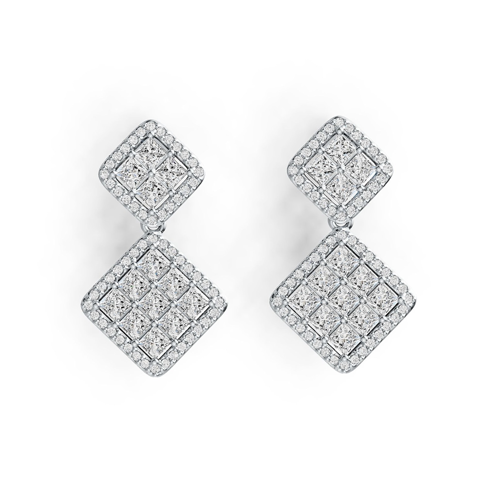 Sterling Silver Semi Mount Earrings Setting Princess SQ 2.5X2.5mm w/ White Topaz