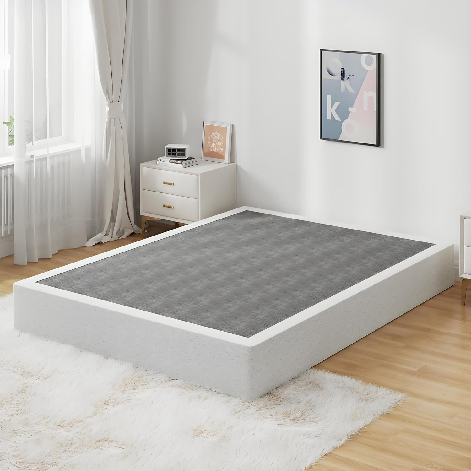 Full Size Box Spring Bed Base 9 Inch, 3000Lbs Heavy Duty Box Spring Full Metal M