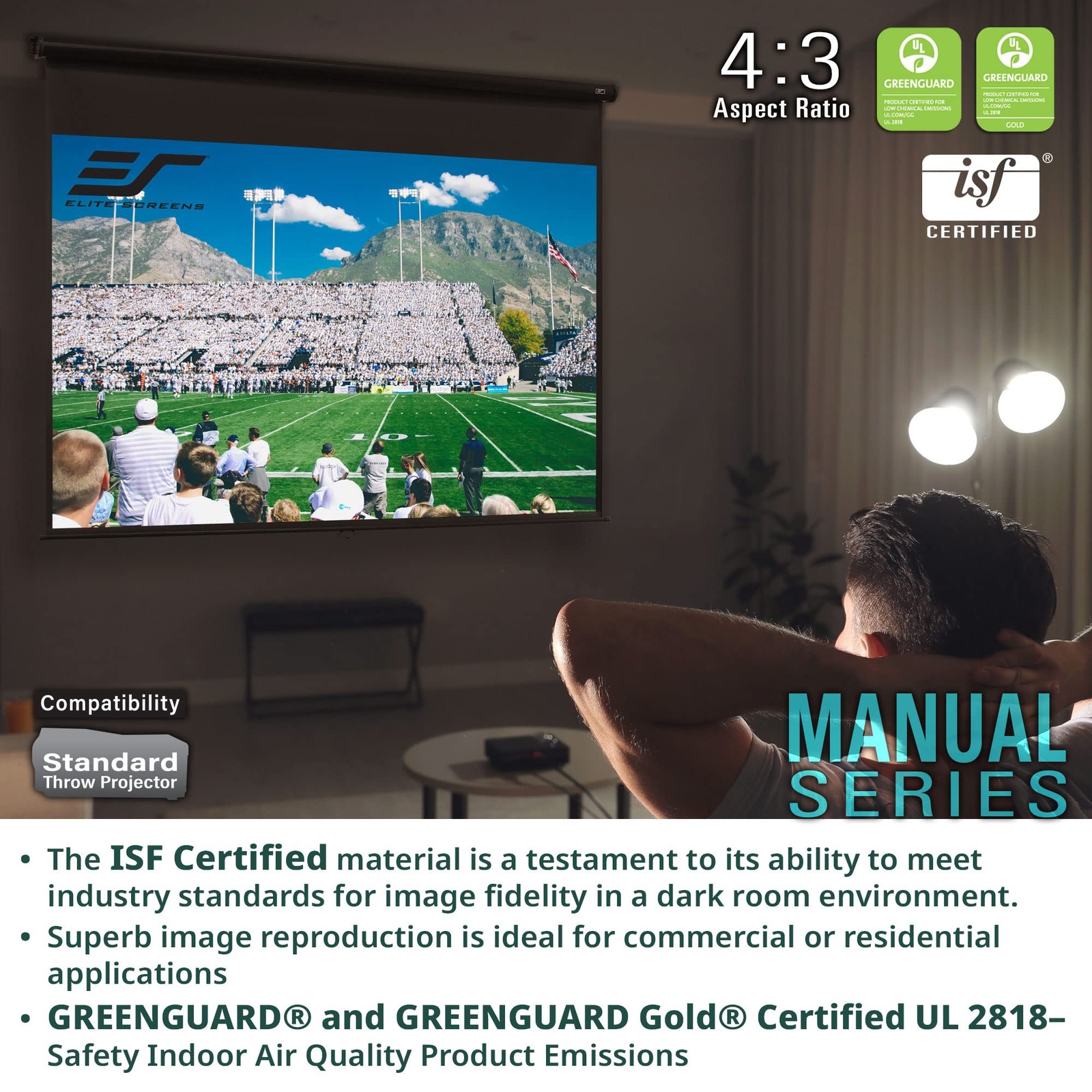 Elite Screens Manual Series, 120-INCH 16:9, Pull Down Manual Projector Screen...