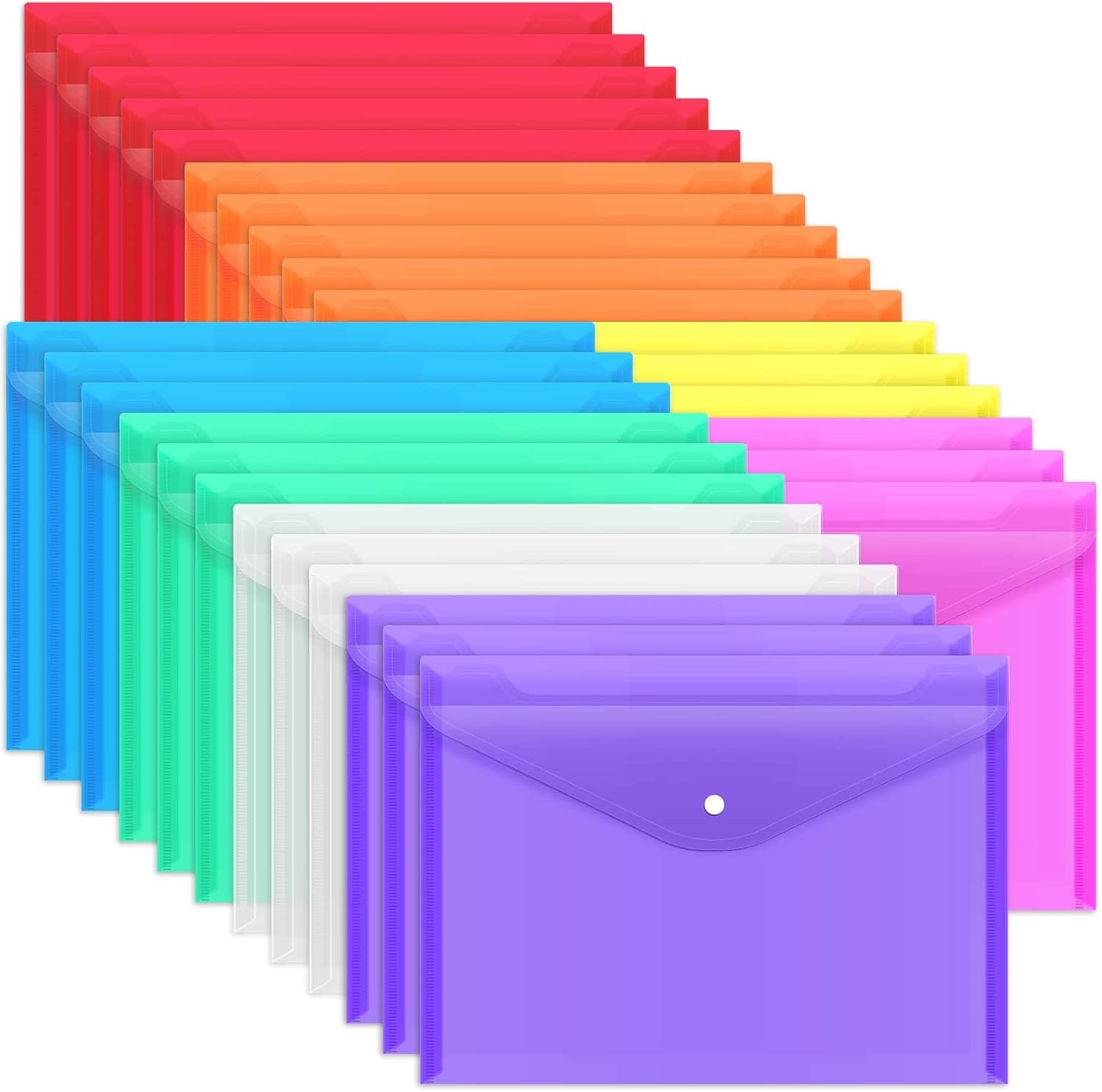 28pcs Plastic Envelopes Plastic Folders For Documents Poly Folders Rainbow
