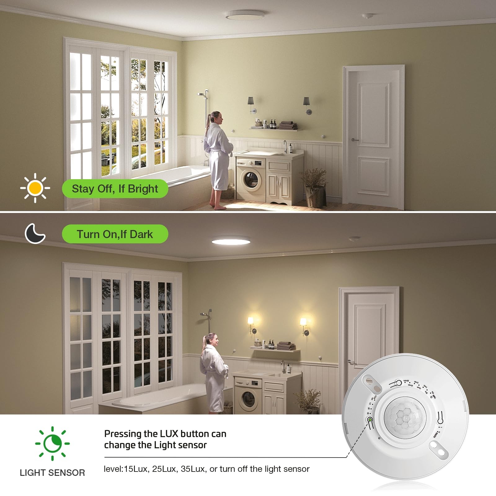 Ceiling Sensor Light Switch,360 Degree Occupancy Sensor,10A 120V Hardwired Mo...