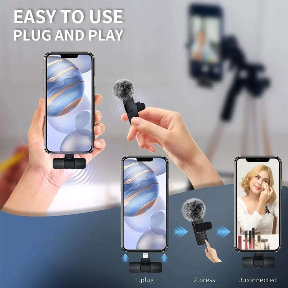 Wireless Microphone Mini Mic for iPhone/Android Phone, LED Display Lavalier Micr