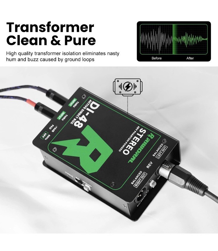 Direct Box with Dual 1/4” High-Impedance Stereo Inputs Di Boxes Active