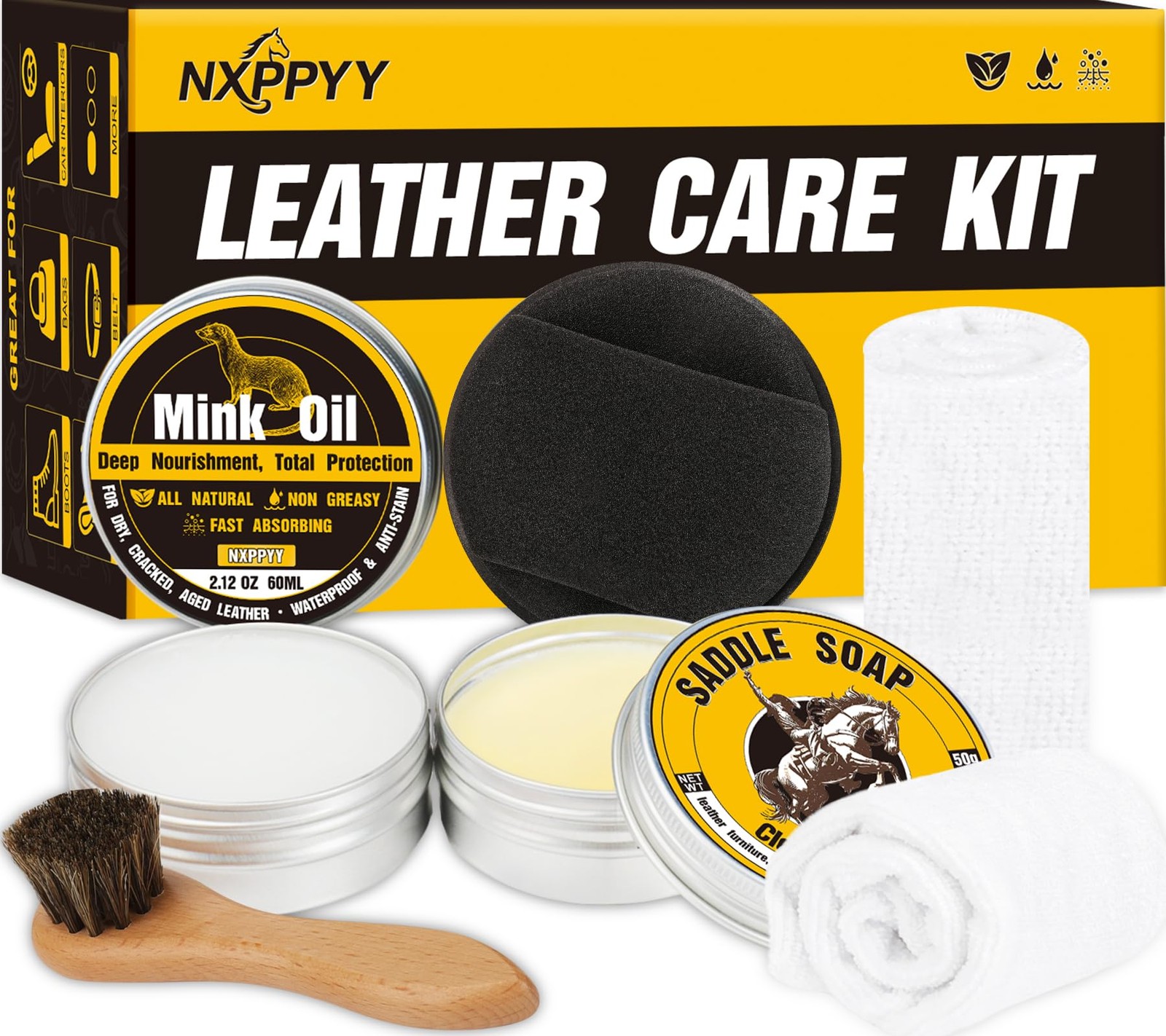 Leather Boot Care Kit 6-in-1 Cleaner and Conditioner NXPPYY Mink Saddle Soap