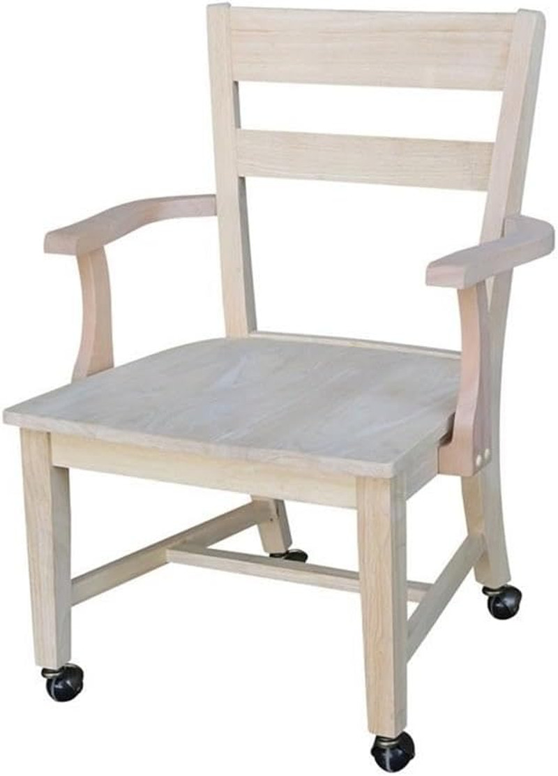 , Solid Wood Dining Chair with Casters, Unfinished, 225Lbs Wt Capacity, Solid Re