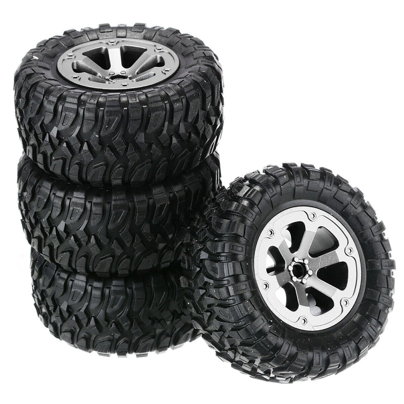 4Pack Rubber+Plastic Wheel Tyre Tires For WPL B14 C24 Military Truck 1:16 RC Car
