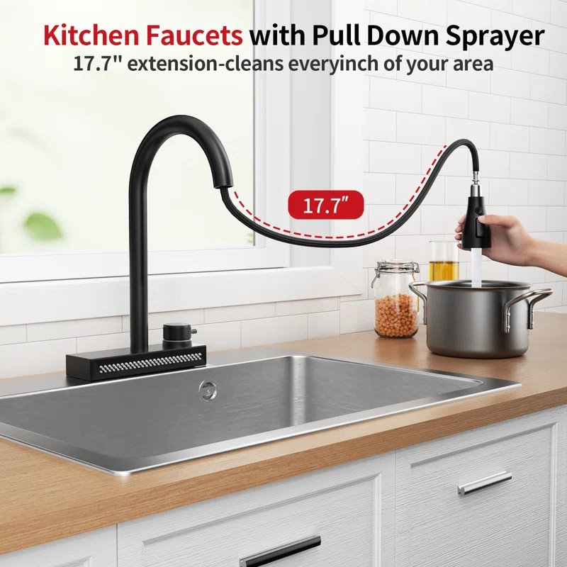 Rainsworth Black 3-Function Pull-Down Rain Kitchen Faucet DM11.07026