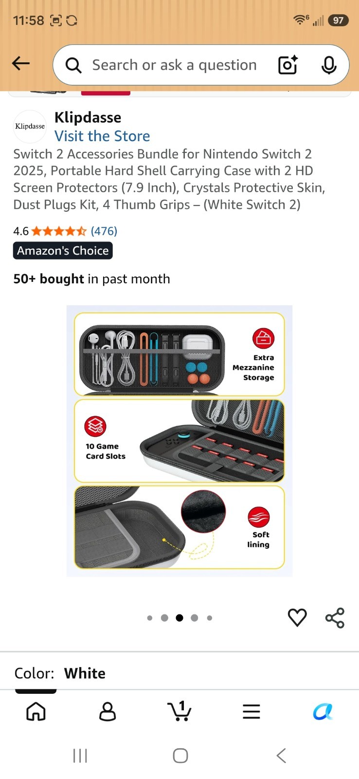 Klipdasse Nintendo Switch 2 Accessories Bundle Case Screen Protector Grips