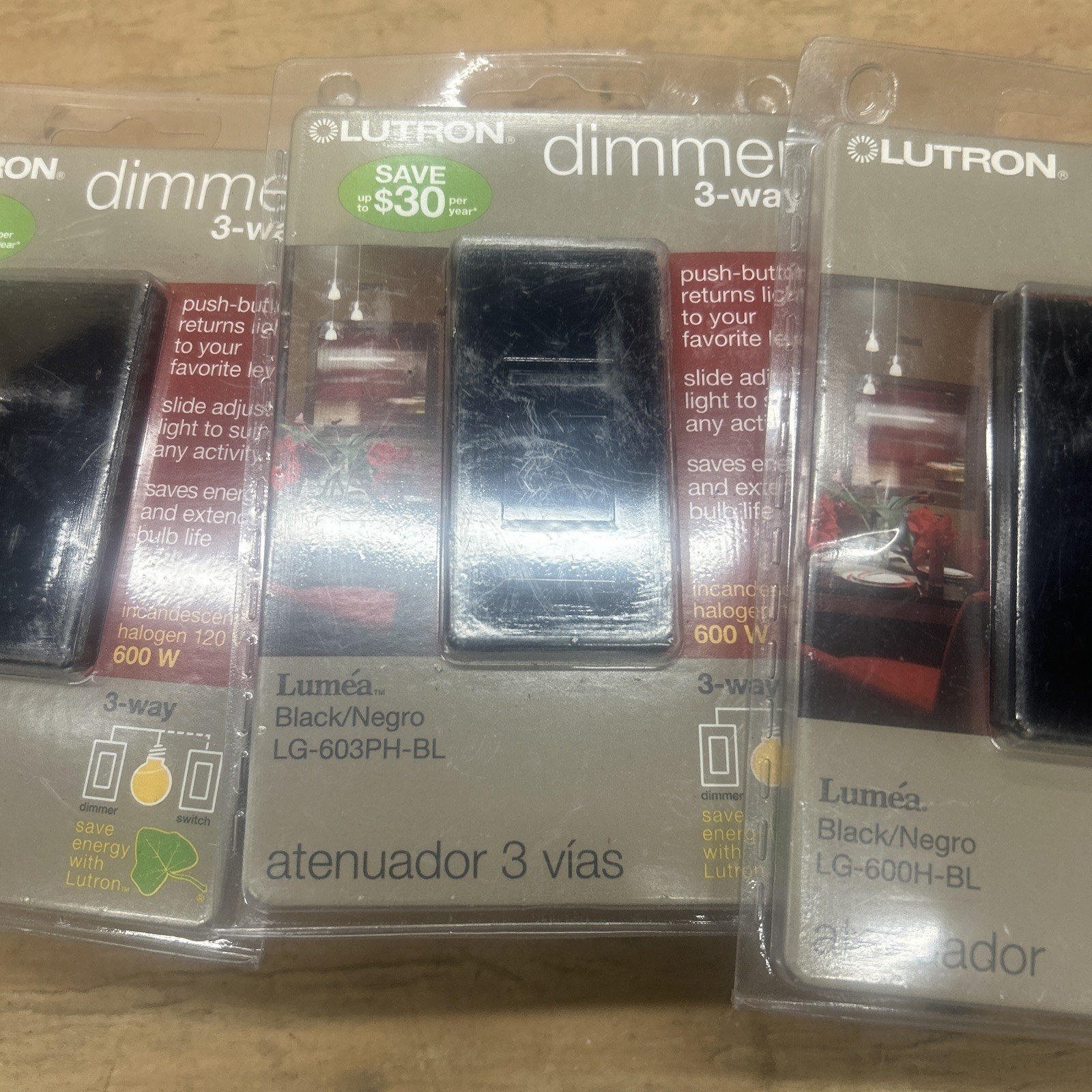 Lutron Dimmer LG-603PH-BL 3 WAY 120v 600w light Switch SLIDE DIMMER NEW Lot Of 5