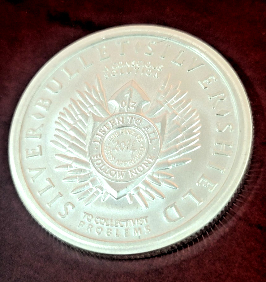 Decentralized Cryptocurrency 1 Troy Oz .999 Silver Shield 2014 BU