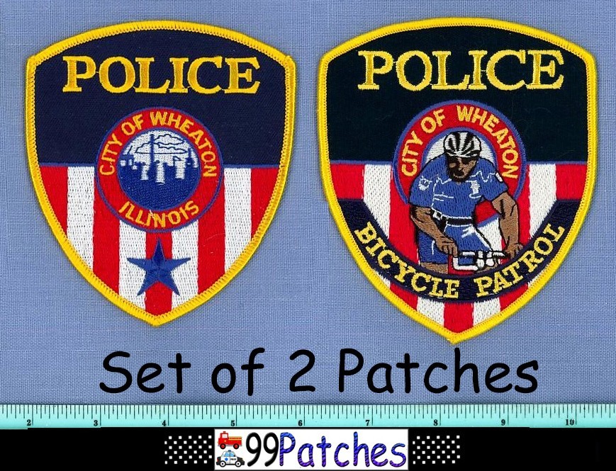 WHEATON BICYCLE PATROL ILLINOIS Police Patch OFFICER ON MOUNTAIN BIKE 8L