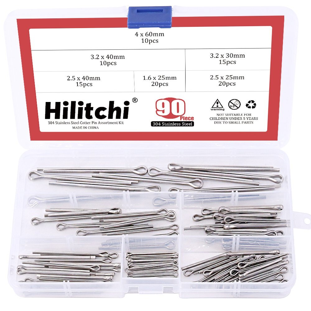 90-Pcs Cotter Pin Assortment Kit - 304 Stainless Steel