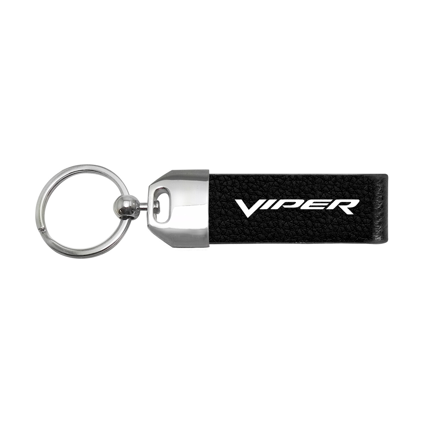 Dodge Viper Black Leather Strap Chrome Metal Key Chain