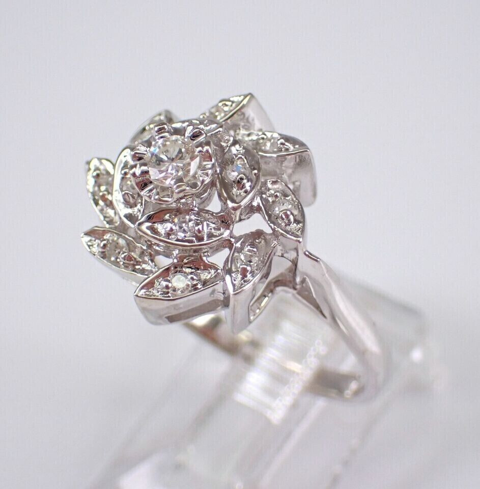 Cluster Engagement Ring for women's 14K White Gold Over 2.3 Ct Simulated Diamond