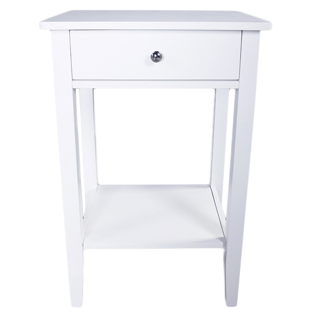AUTOFOREVER White Paint Pull Ring Handle Single Drawer Bedside Table