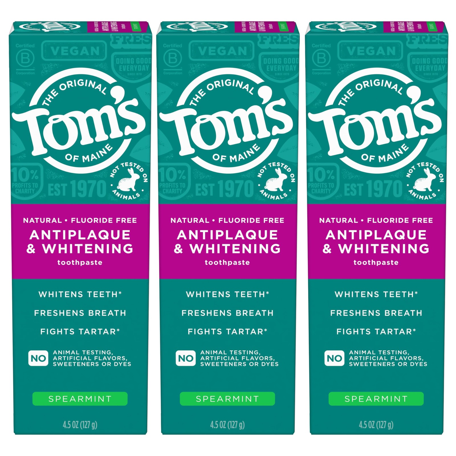 Tom’s of Maine Antiplaque and Whitening 4.5 Ounce (Pack 3), Spearmint