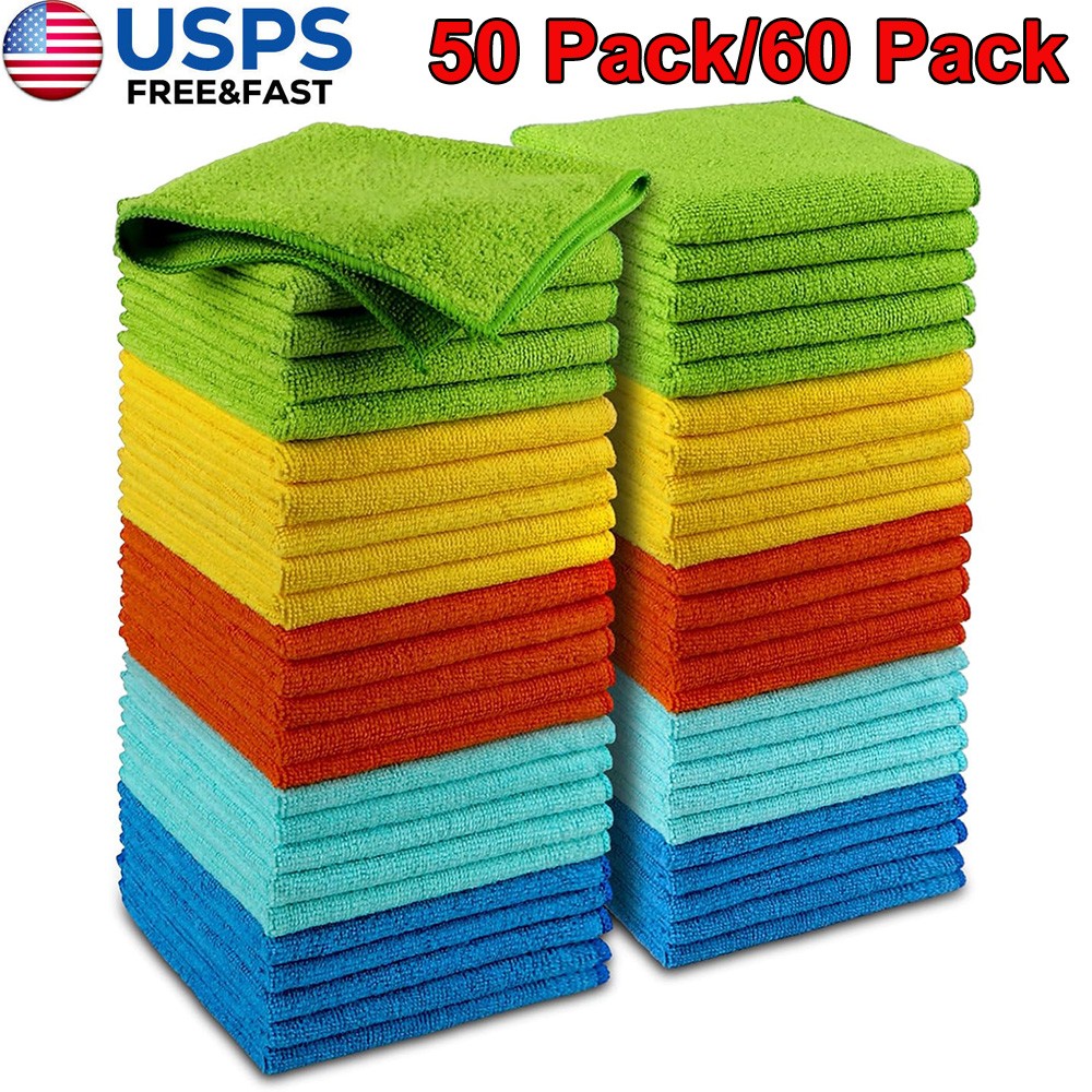 Microfiber Cleaning Cloth 50-60Pack Towel Rag Car Polishing Detailing No-Scratch