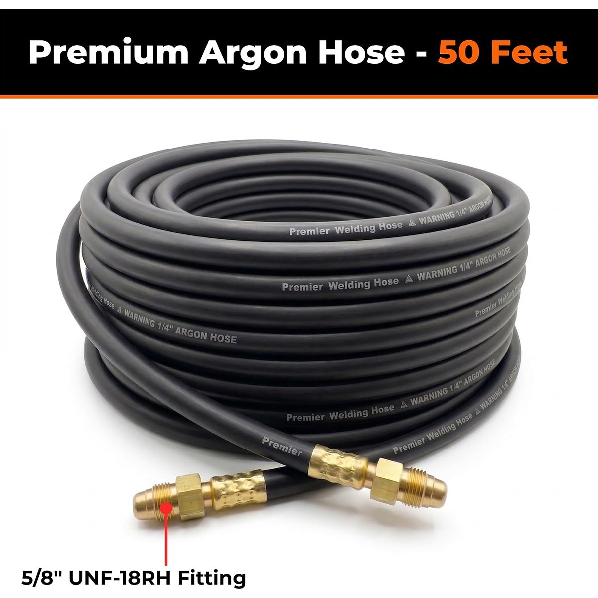 Argon Flow Hose -50FT Inert Gas Welding Hose for TIG /MIG 5/8" UNF-18RH Fitting