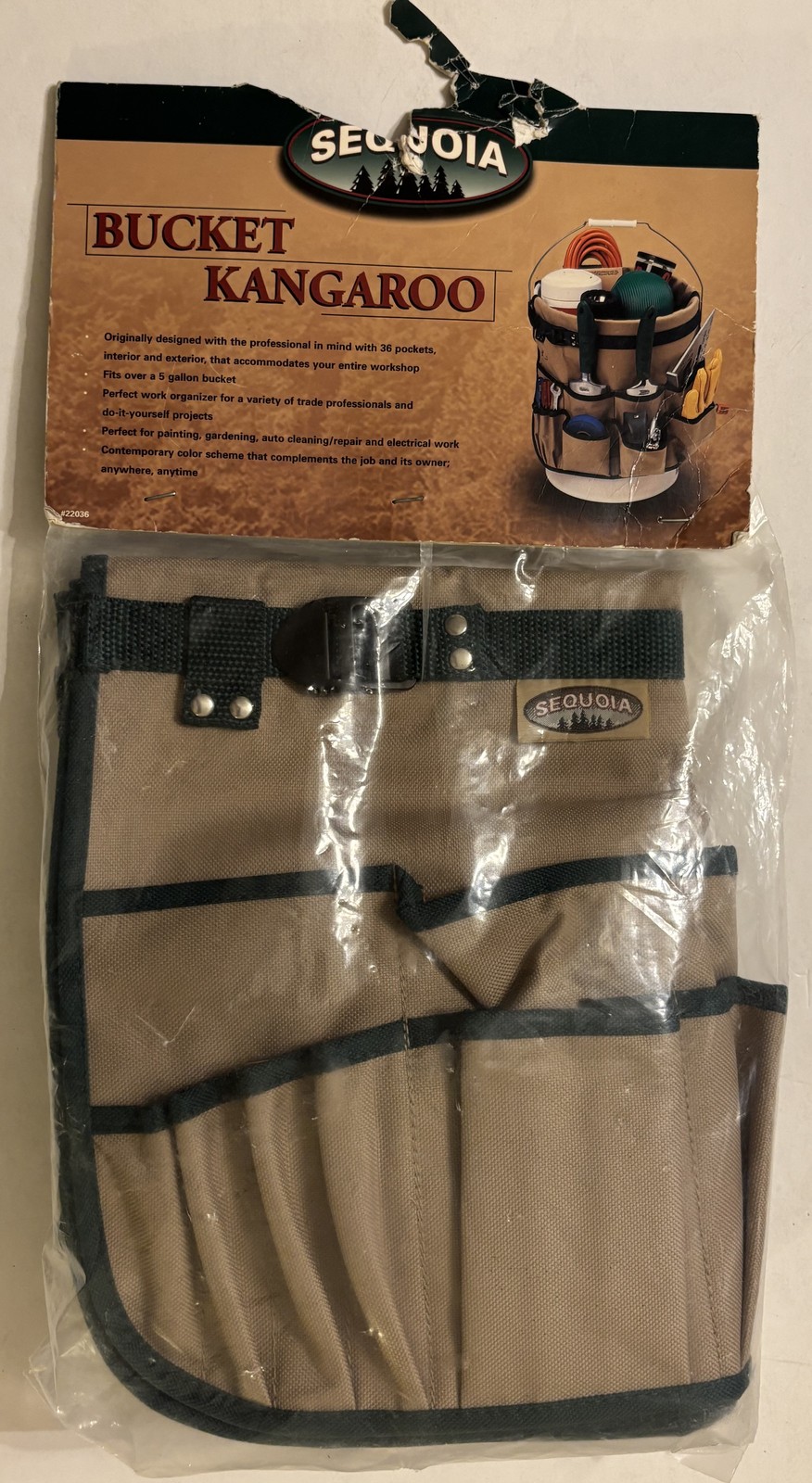 Sequoia Bucket Kangaroo 36-Pocket Tool Organizer Fits 5 Gallon Bucket Tan Green
