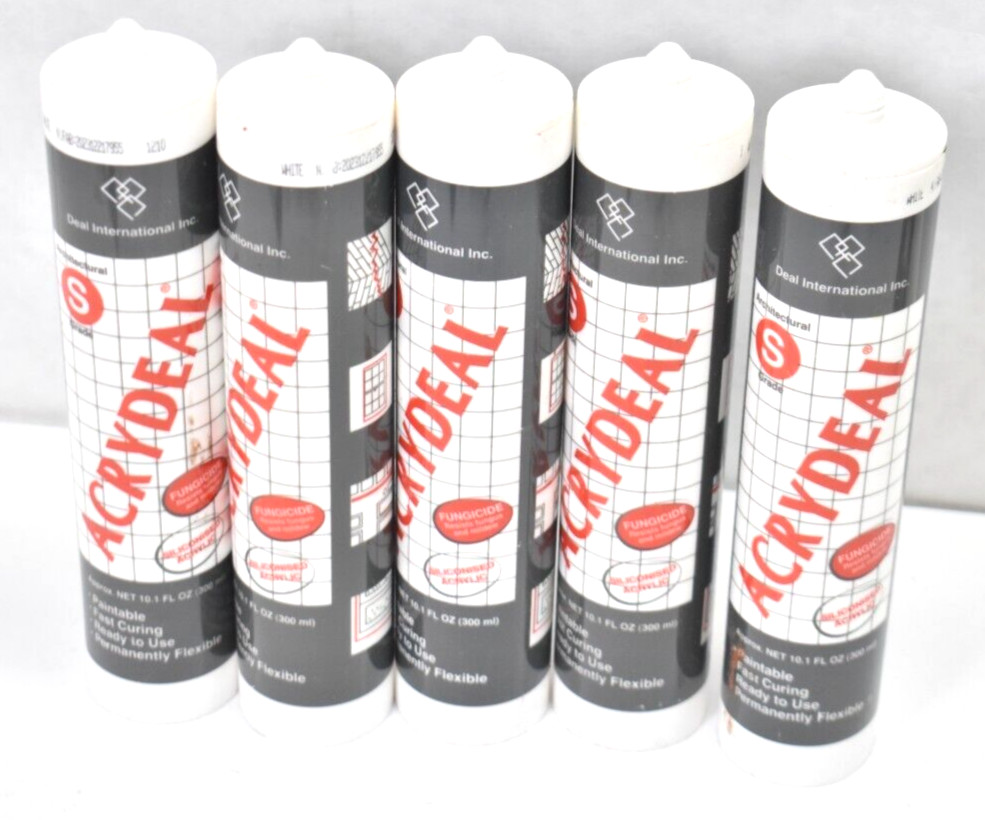 Lot of 5 Deal International Acryseal White Siliconized Acrylic Caulk Cartridges