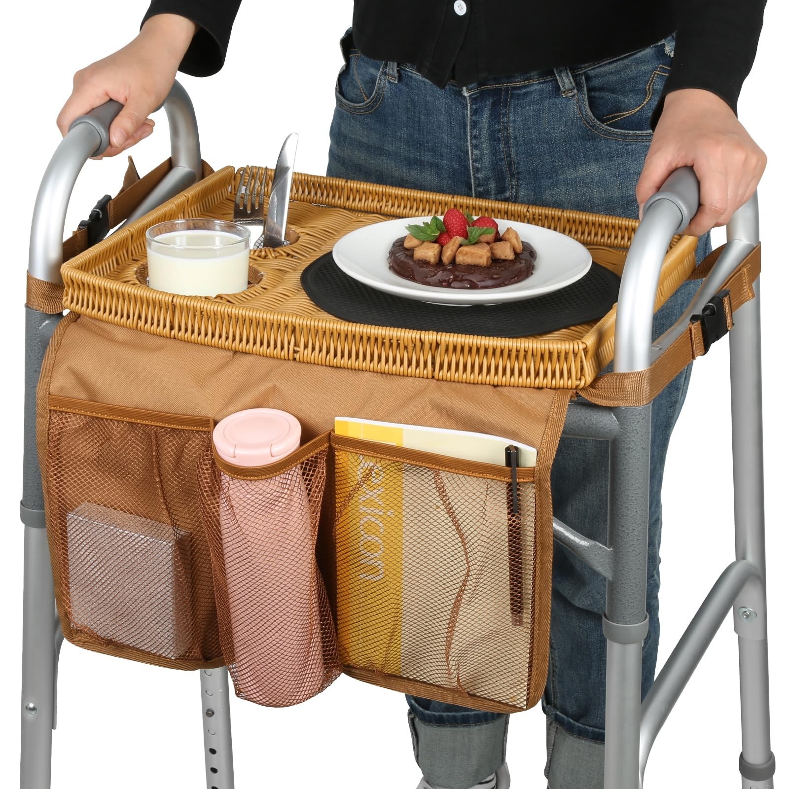 Walker Tray for Folding Walker, Handmade Rattan Trays for Walkers for Seniors...