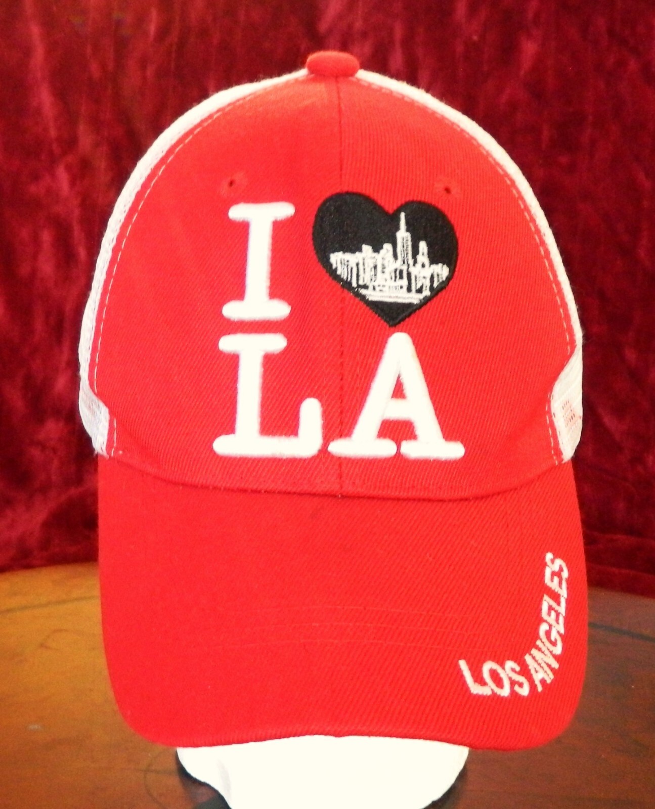 I Love L. A. Baseball Trucker Cap Red & White Big Bear Headwear 100% Acrylic