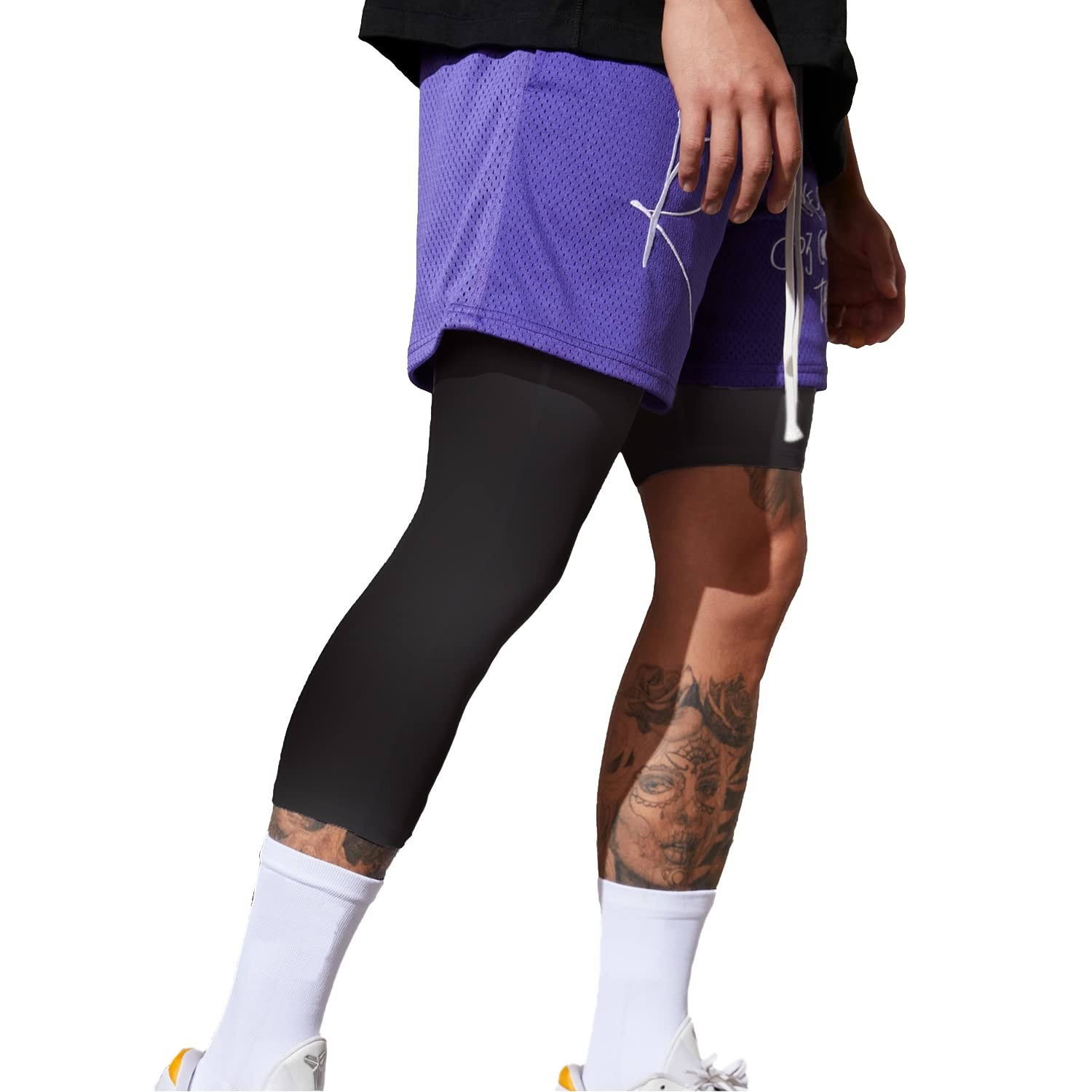 Men's Compression Sport Pants Single Leg 3/4 Base Layer Medium, Black-right