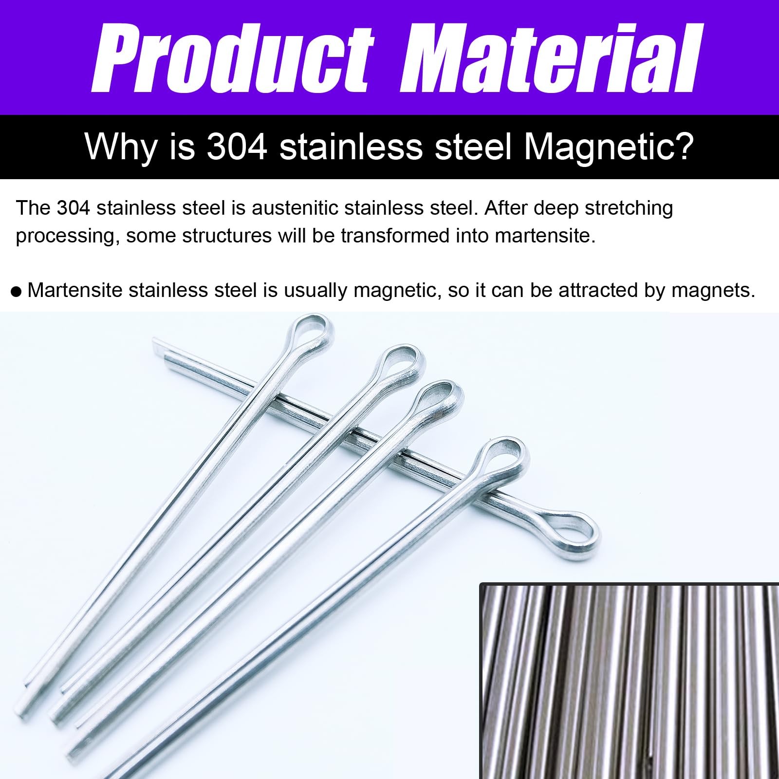 125pcs Cotter Pin Assortment Kit, 6 Sizes 304 Stainless Steel Cotter Pins Set...