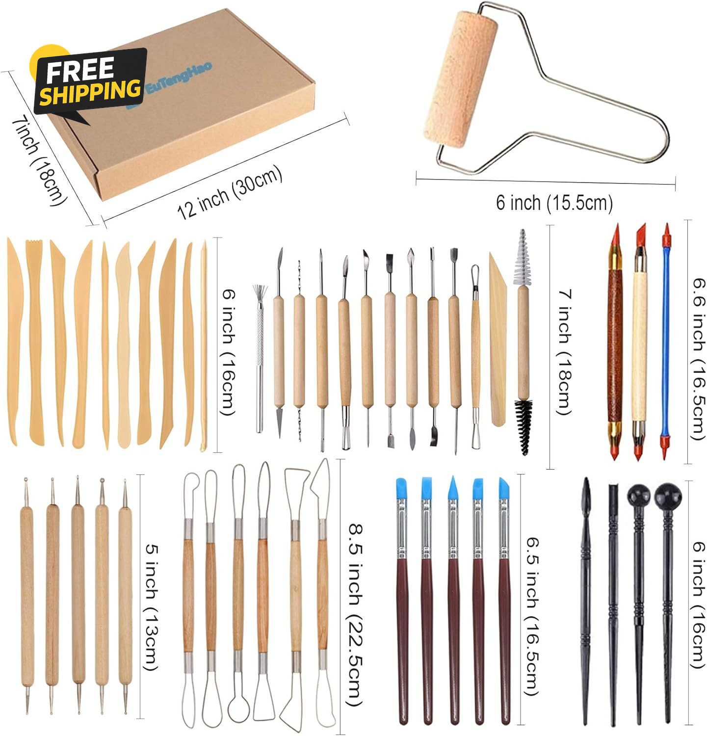 61Pcs Ceramic Clay Tools Kit Pottery Tools Clay Sculpting Carving Tool Set