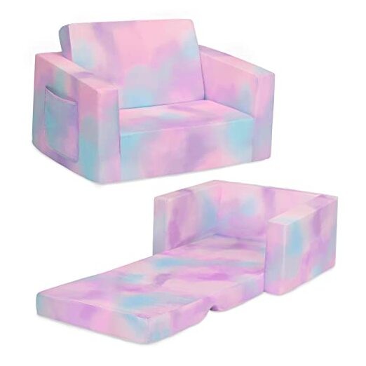 Cozee Flip-Out Chair - 2-in-1 Convertible Chair to Lounger for Kids Pink Tie Dye
