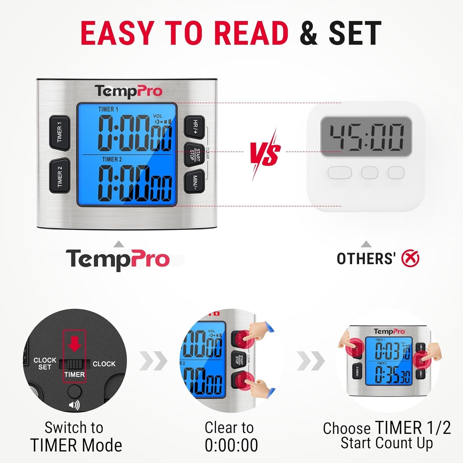 TM02 Timer with Dual Alarms & Memory Function - Stylish & Functional
