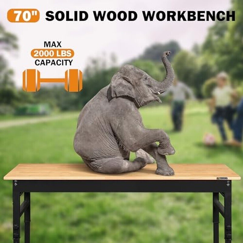 70 In Adjustable Height Workbench 2000LB Heavy Duty Table Power Outlets Pegboard