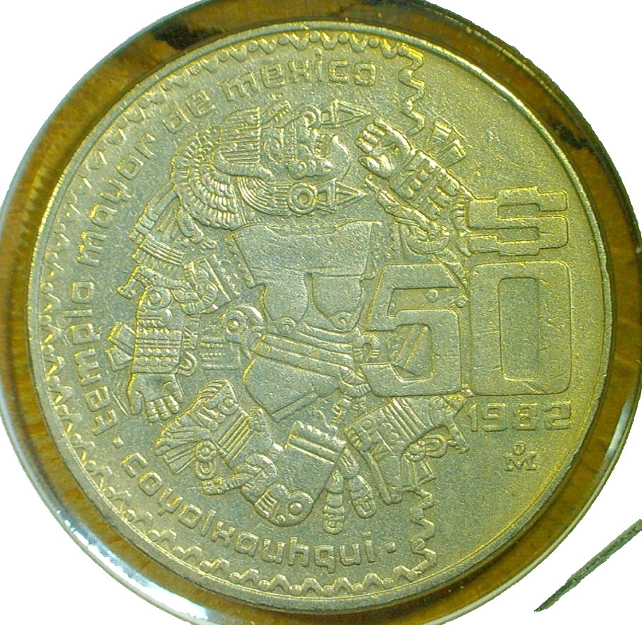 WORLD COIN SALE--1982 Mo MEXICO COPPER/NICKEL COMPOSITION 50 DOLLAR COIN KM#490