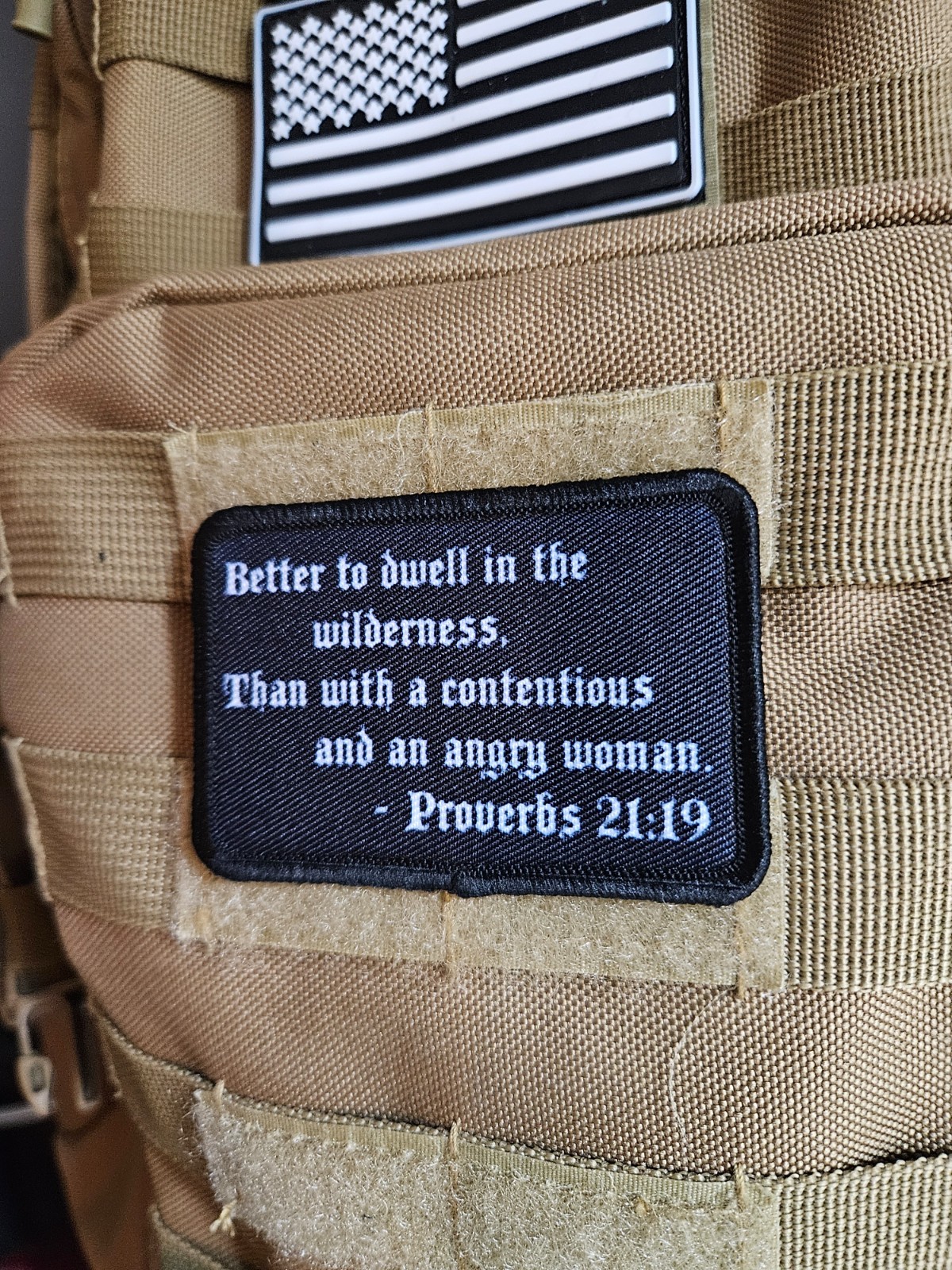 Proverbs 21:19 angry woman bible 2"x3" hook & loop removable morale patch