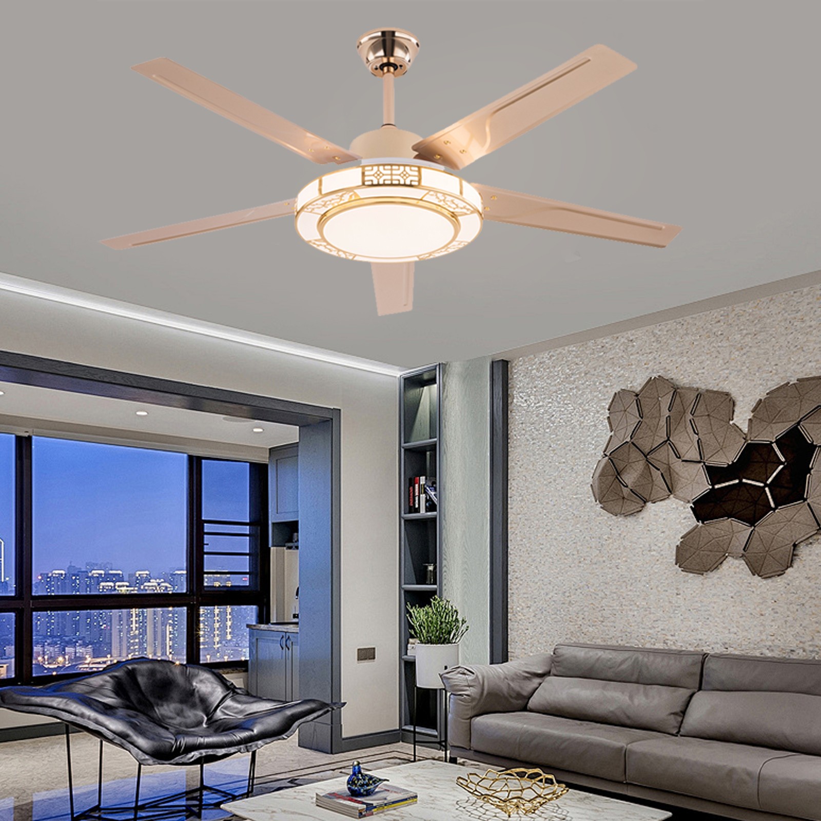 52in Ceiling Fan w/ Light and Remote Modern LED Smart Ceiling Lamp Adjustable
