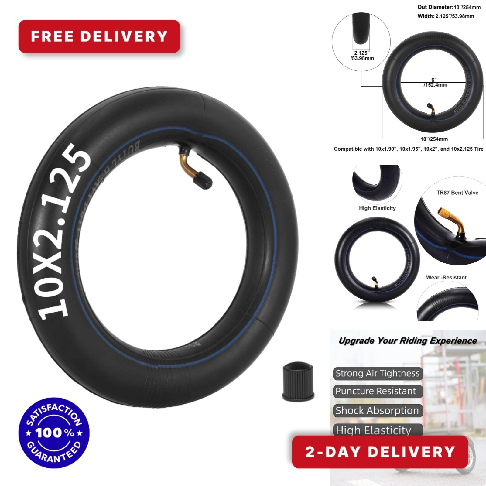 10x2 Inner Tubes for Electric Scooter 10" x 1.95/2.125 Replacement