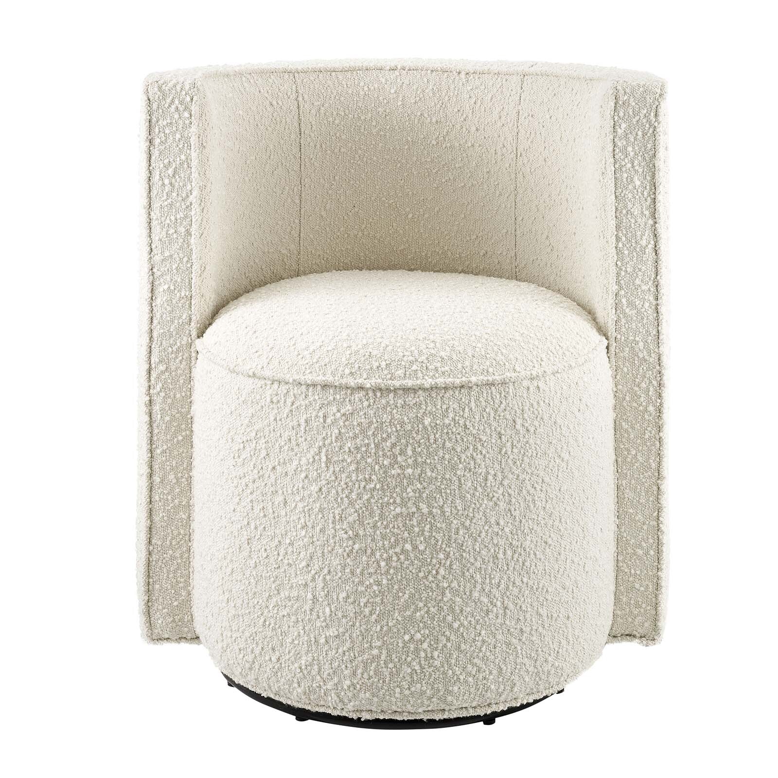 Modway Della Boucle Fabric Accent Swivel Chair in Ivory